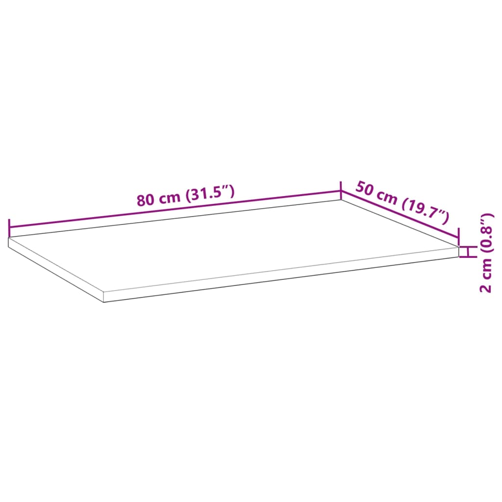 vidaXL Pöytälevy suorakaide 80x50x2 cm täysi akasiapuu