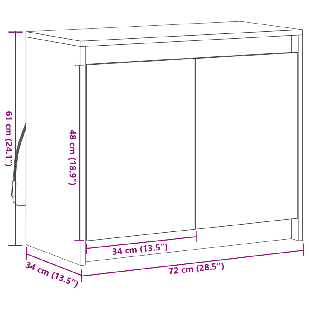 vidaXL Senkki LED-valoilla ruskea tammi 72x34x61 cm tekninen puu