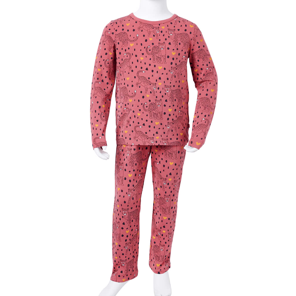 Lasten pitkähihainen pyjama vanha pinkki 140