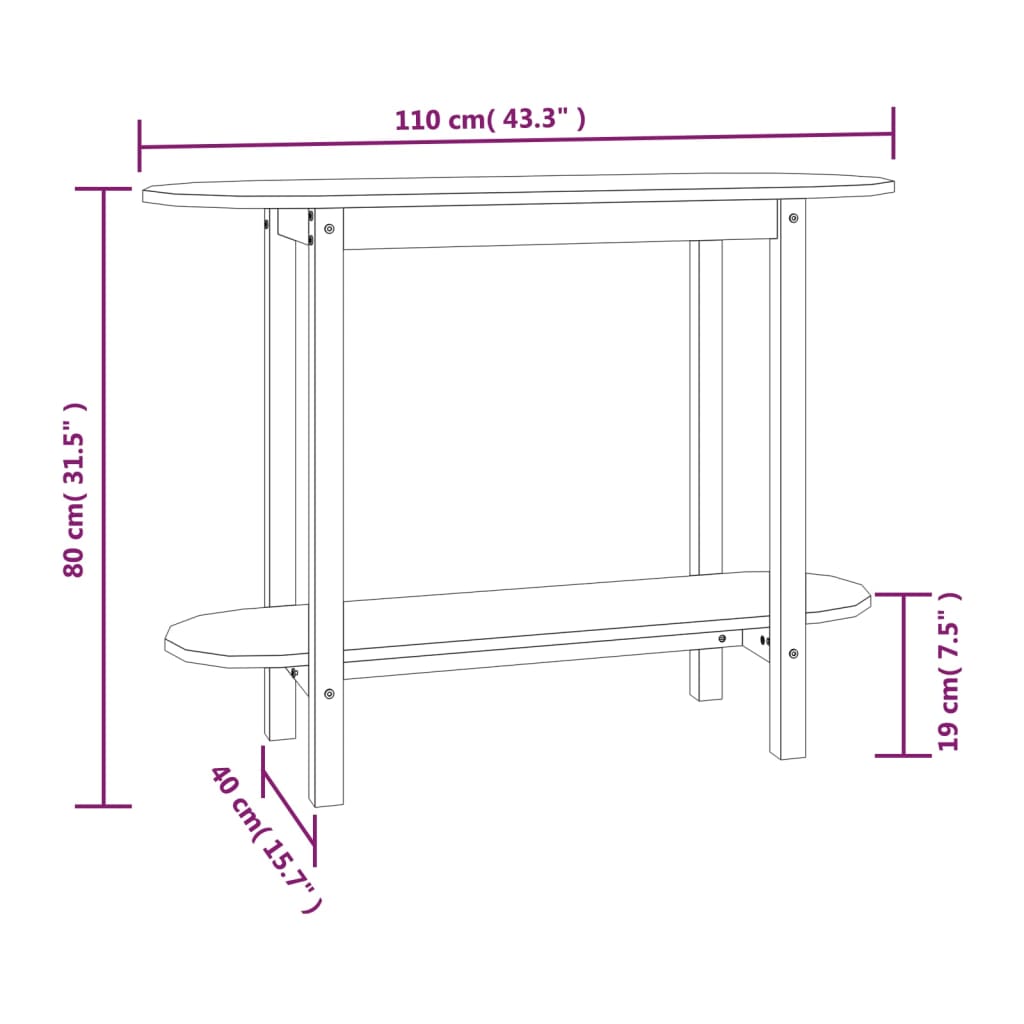 vidaXL Konsolipöytä valkoinen 110x40x80 cm täysi mänty