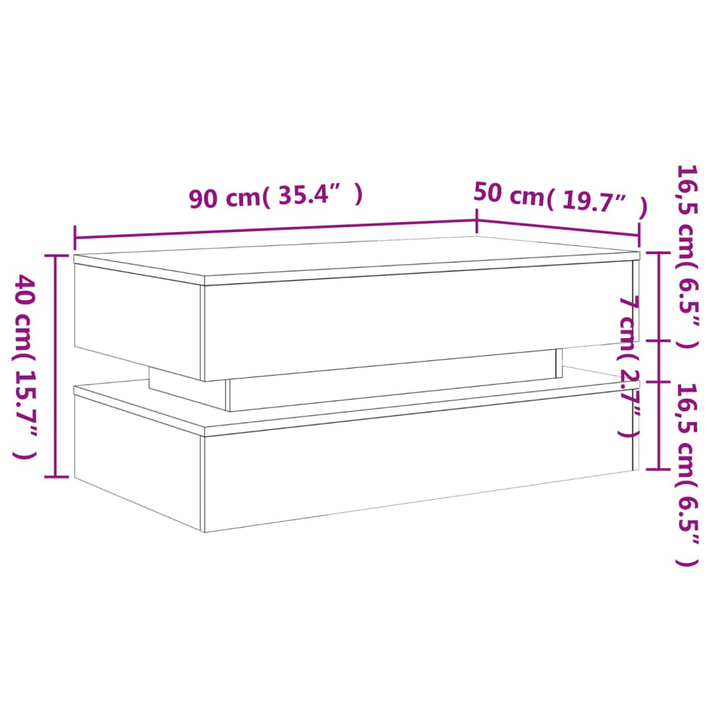 vidaXL Sohvapöytä LED-valoilla Sonoma-tammi 90x50x40 cm