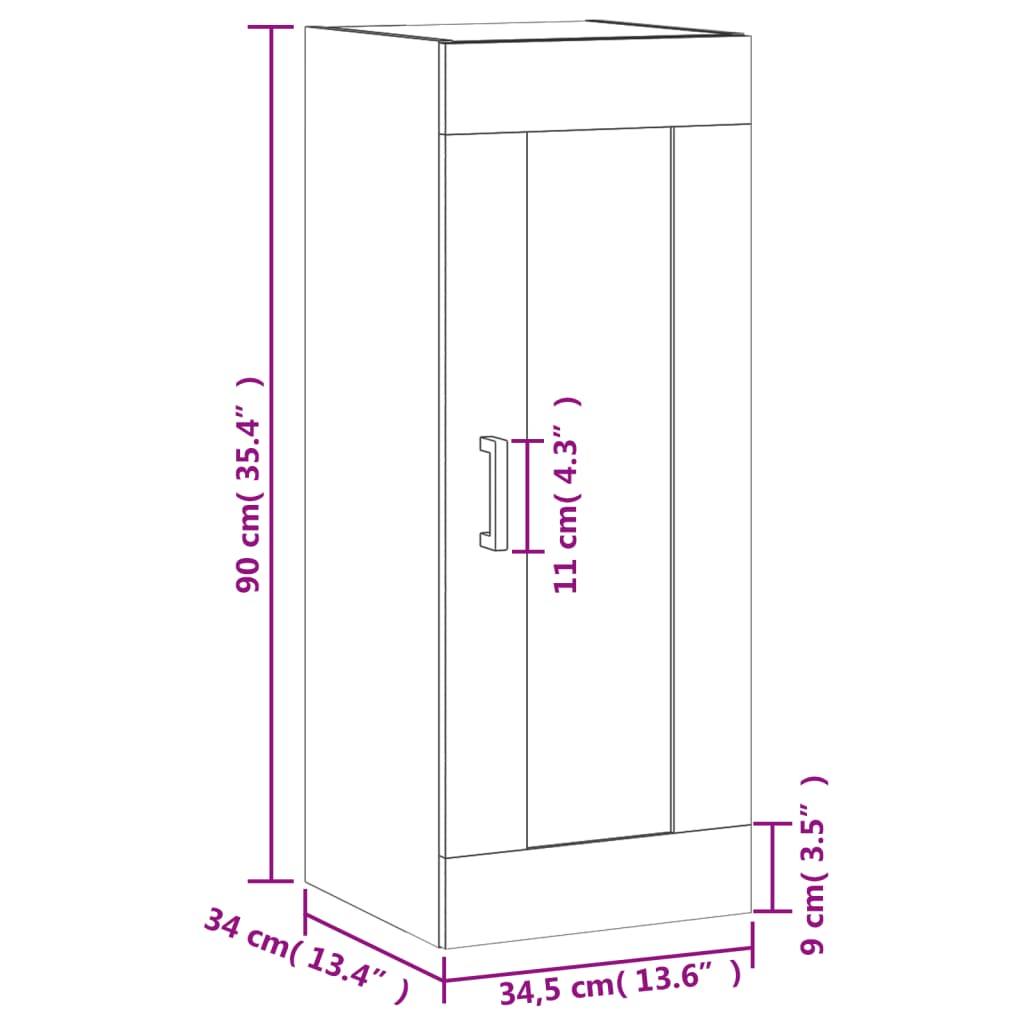 vidaXL Seinäkiinnitettävä kaappi betoninharm 34,5x34x90cm tekninen puu