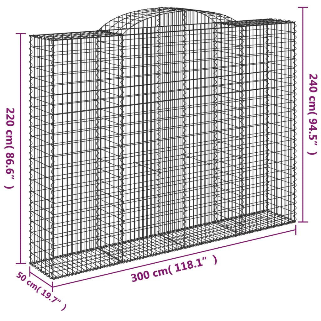 vidaXL Kaarevat kivikorit 2 kpl 300x50x220/240 cm galvanoitu rauta