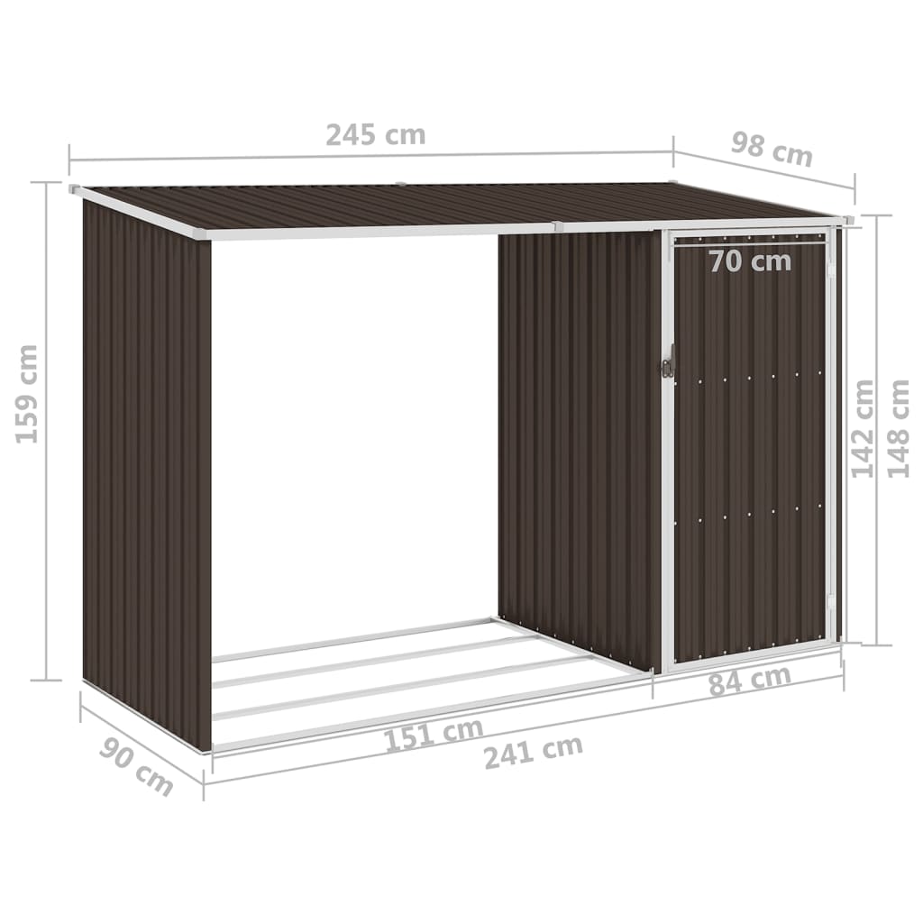 vidaXL Puutarhan polttopuuvaja ruskea 245x98x159 cm galvanoitu teräs