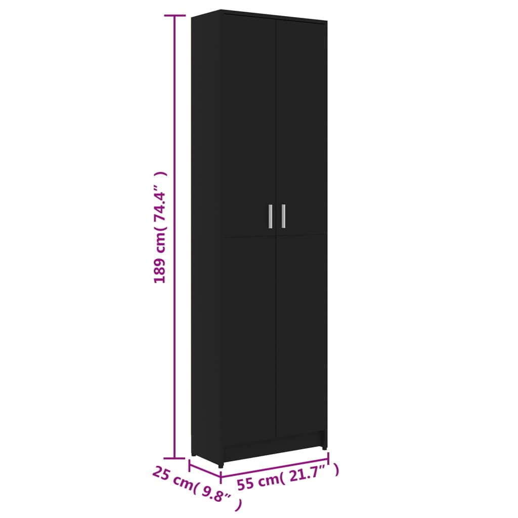 vidaXL Eteisen vaatekaappi musta 55x25x189 cm tekninen puu