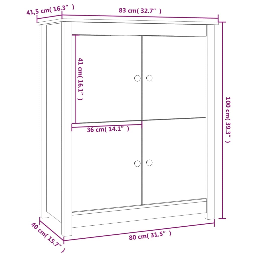 vidaXL Senkki 83x41,5x100 cm täysi mänty