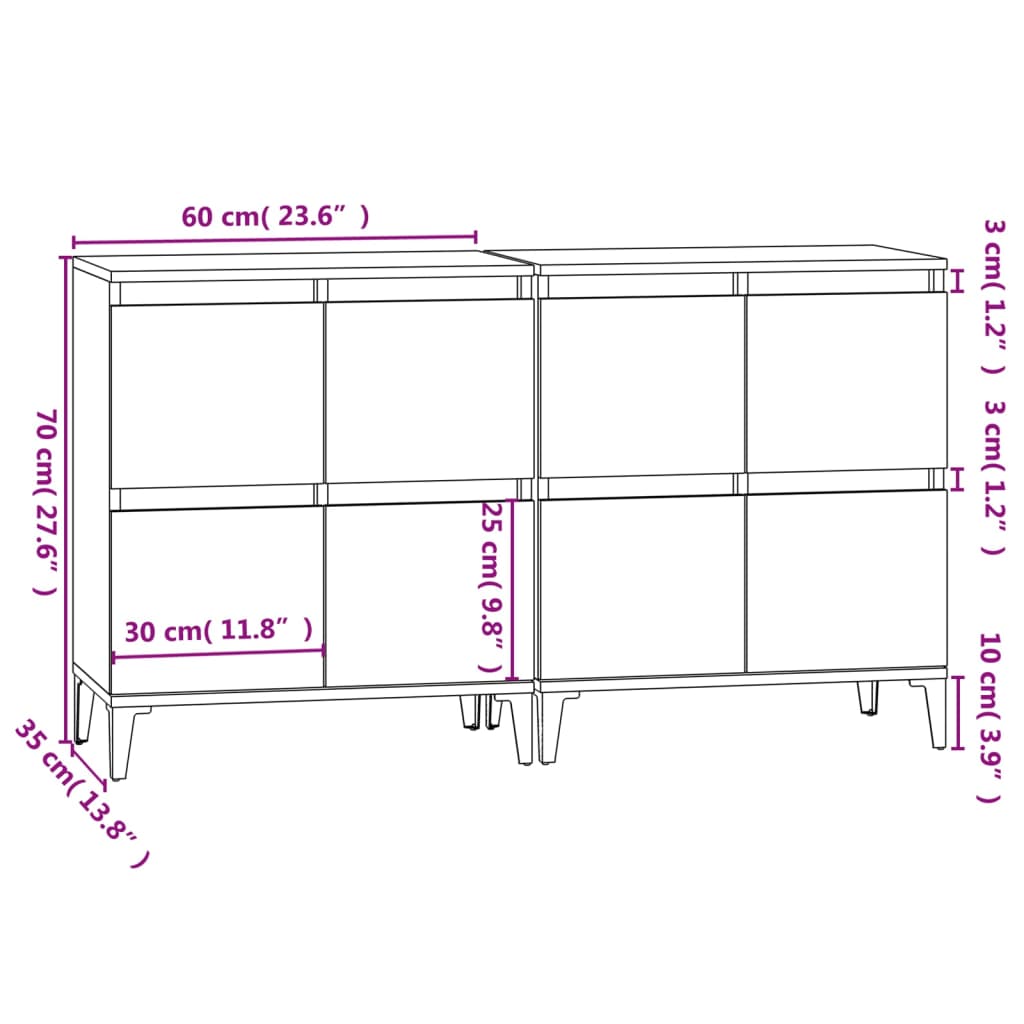 vidaXL Senkit 2 kpl harmaa Sonoma 60x35x70 cm tekninen puu