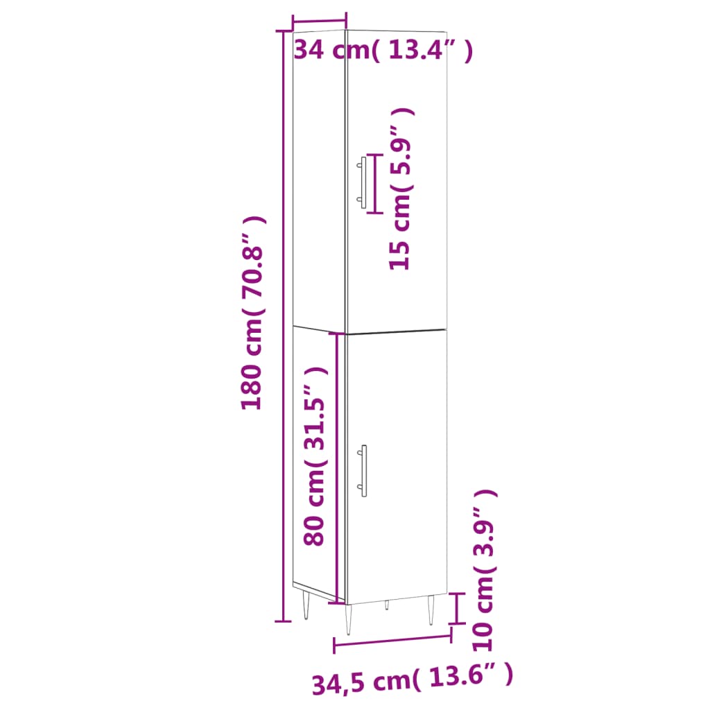 vidaXL Kaappi betoninharmaa 34,5x34x180 cm tekninen puu