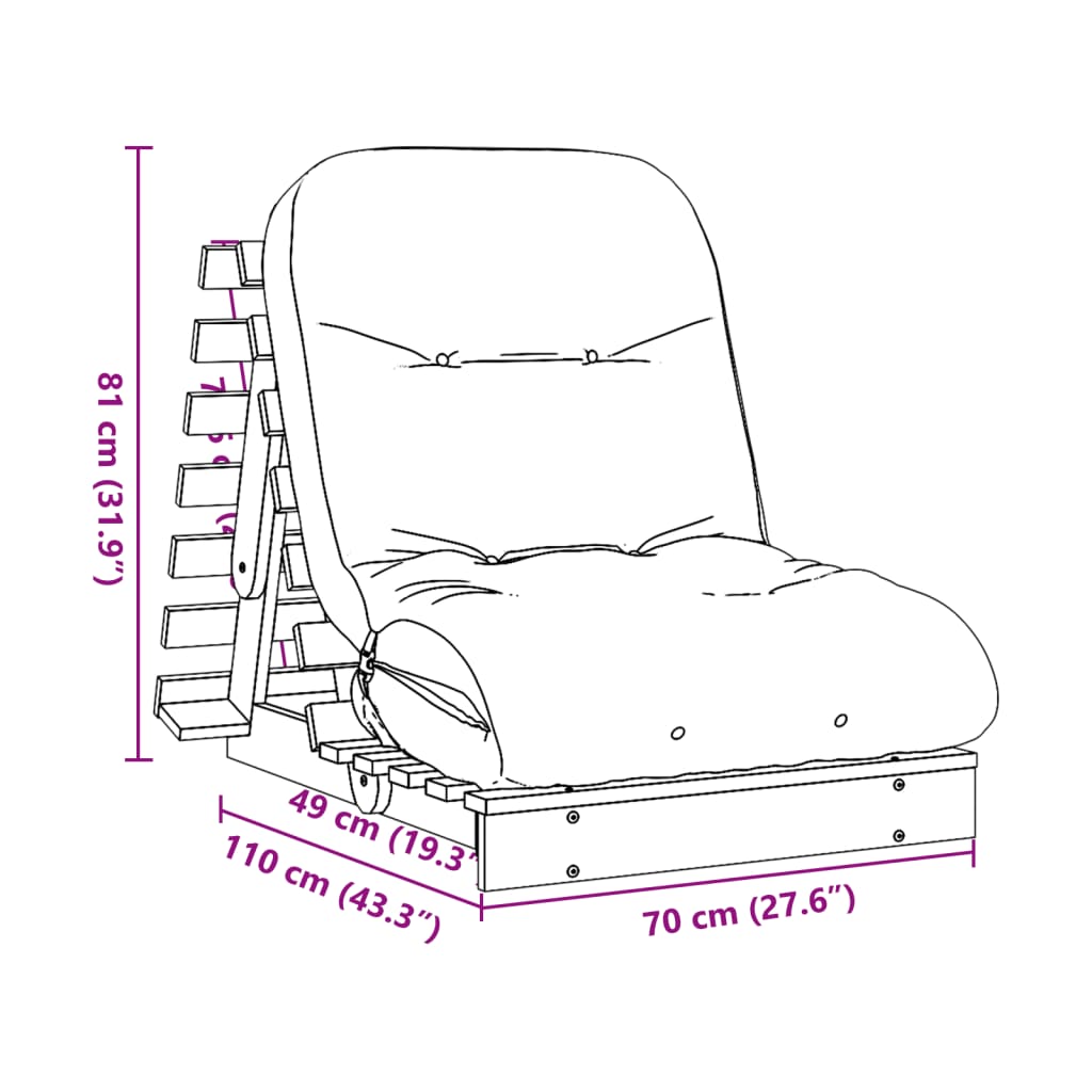 vidaXL Futon vuodesohva patjalla valkoinen 70x206x11 cm täysi mänty