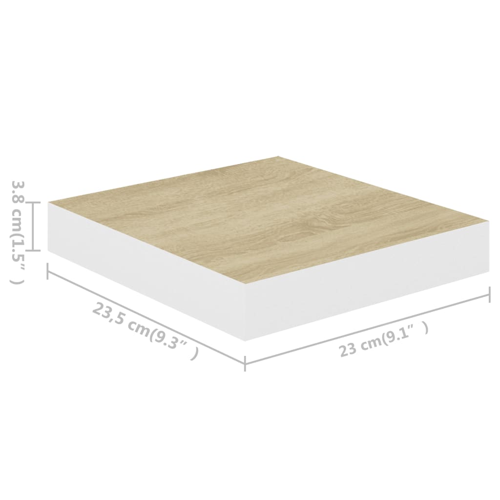 vidaXL Kelluvat seinähyllyt 2 kpl tammi ja valkoinen 23x23,5x3,8cm MDF