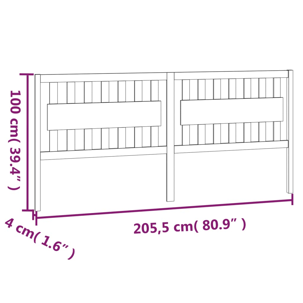 vidaXL Sängynpääty valkoinen 205,5x4x100 cm täysi mänty