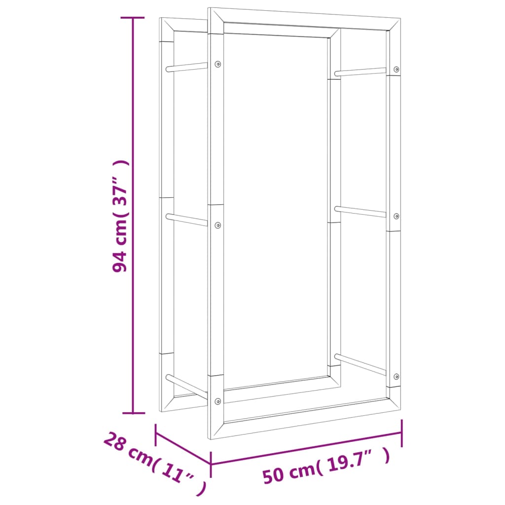 vidaXL Polttopuuteline 50x28x94 cm ruostumaton teräs