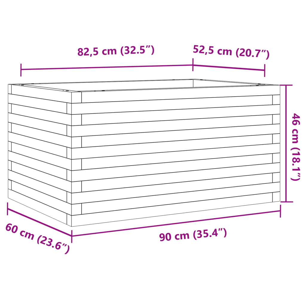 vidaXL Kukkalaatikko vahanruskea 90x60x46 cm täysi mänty