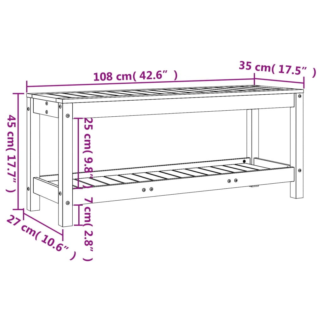 vidaXL Puutarhapenkki valkoinen 108x35x45 cm täysi mänty