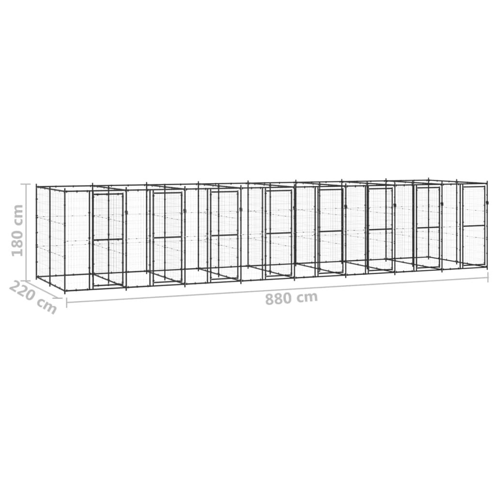 vidaXL Koiran ulkohäkki teräs 19,36 m²