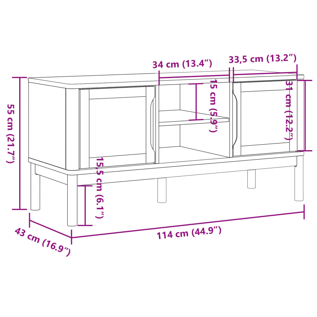 vidaXL TV-taso FLORO valkoinen 114x43x55 cm täysi mänty