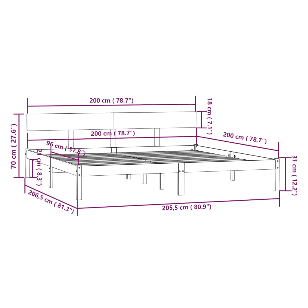 vidaXL Sängynrunko ilman patjaa massiivipuu 200x200 cm