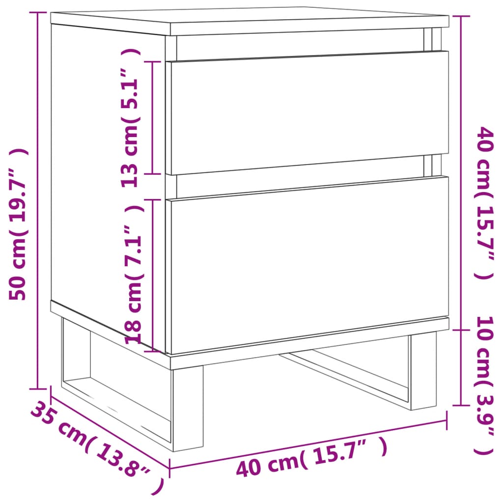 vidaXL Yöpöydät 2 kpl harmaa Sonoma 40x35x50 cm tekninen puu