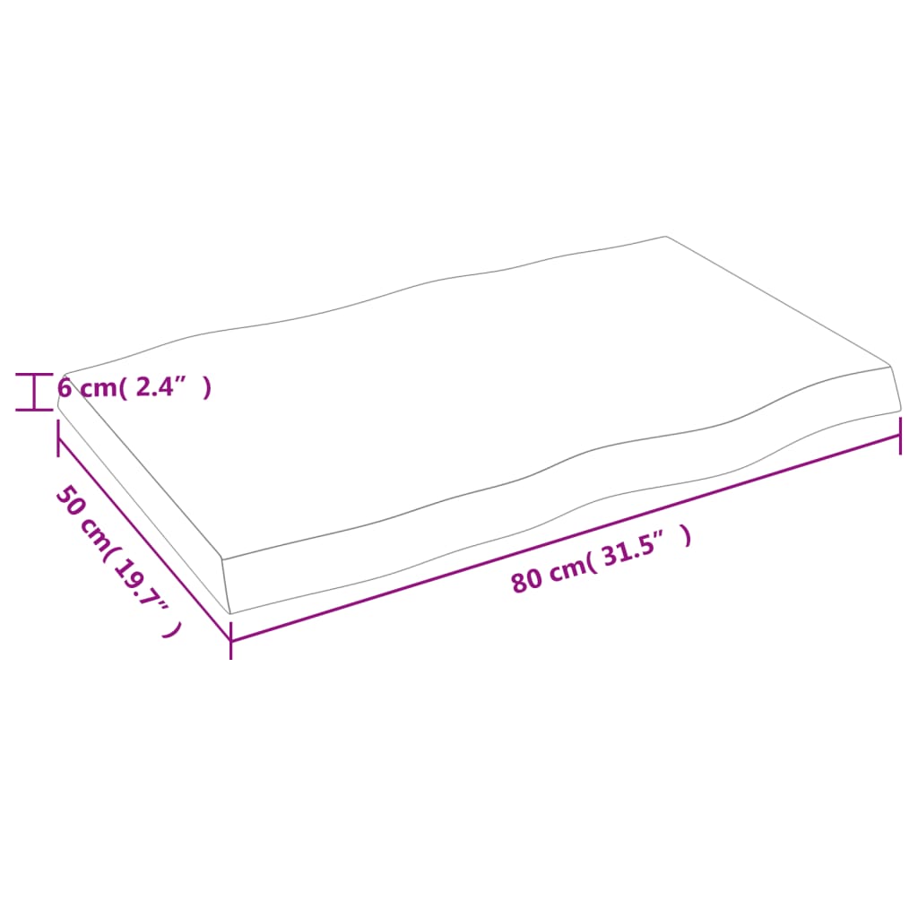 vidaXL Pöytälevy ruskea 80x50x(2-6)cm käsitelty täystammi elävä reuna