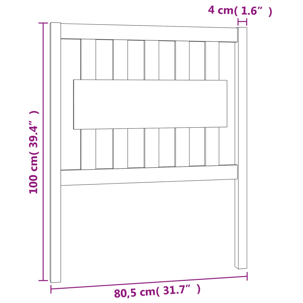 vidaXL Sängynpääty musta 80,5x4x100 cm täysi mänty