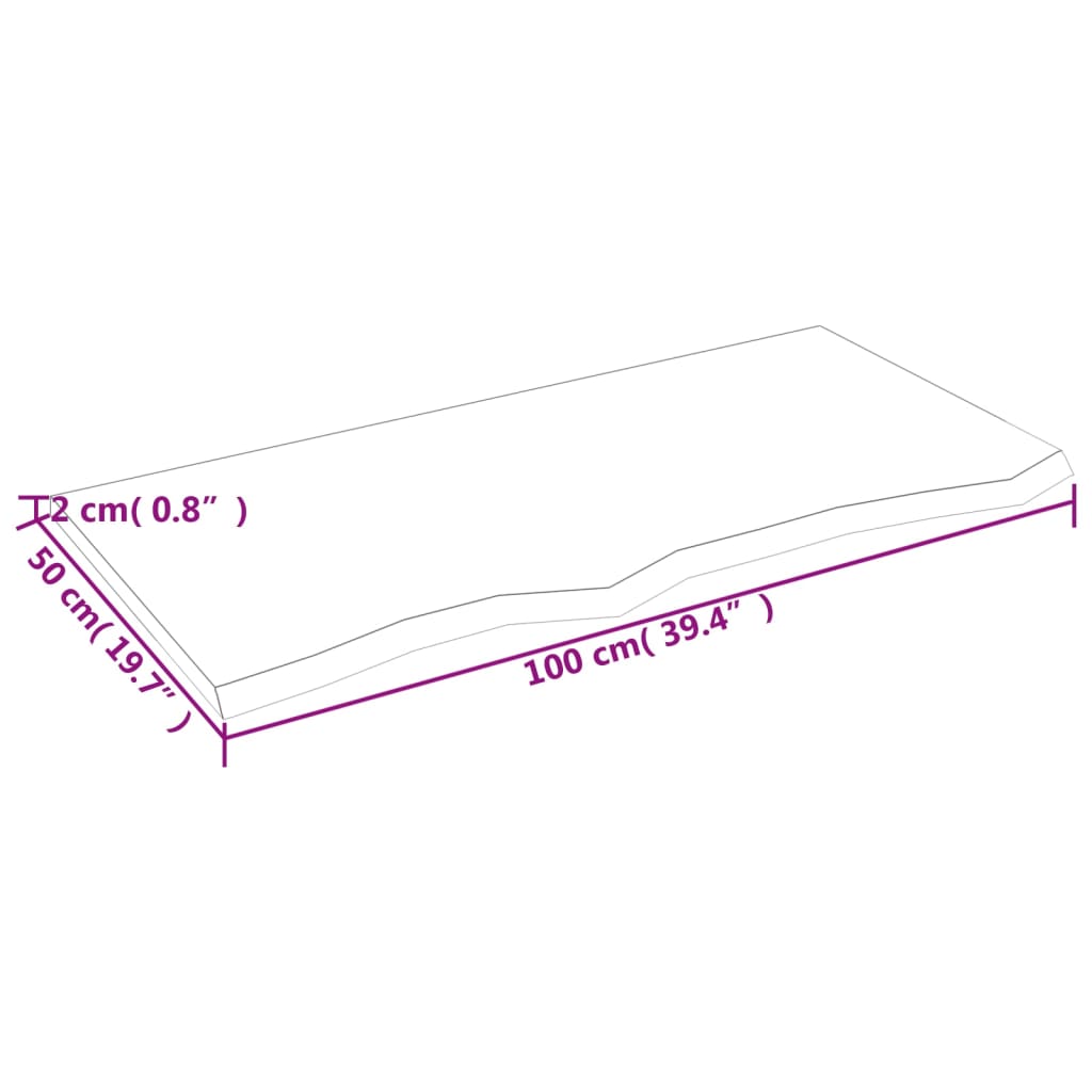 vidaXL Kylpyhuoneen työtaso t.ruskea 100x50x2 cm käsitelty täysi puu