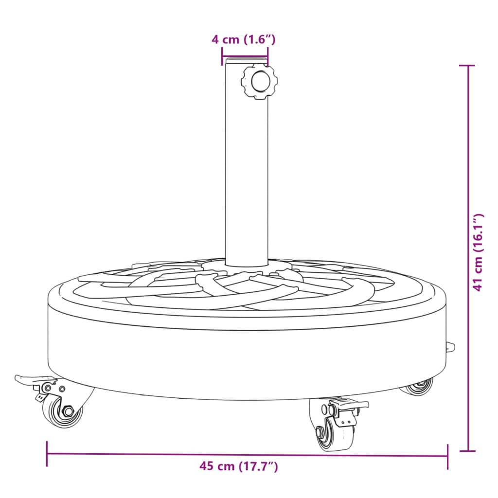 vidaXL Aurinkovarjon jalusta pyörillä Ø38/48 mm tangolle 27 kg pyöreä