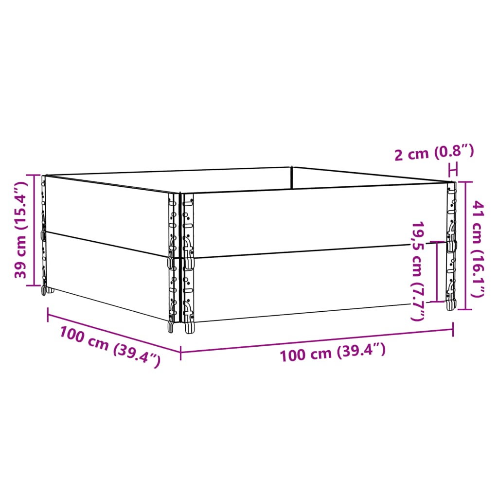 vidaXL Kuormalavan reunukset 2 kpl musta 100x100 cm täysi mänty