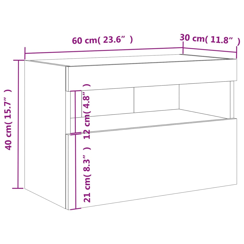 vidaXL TV-seinäkaappi LED-valoilla harmaa Sonoma 60x30x40 cm