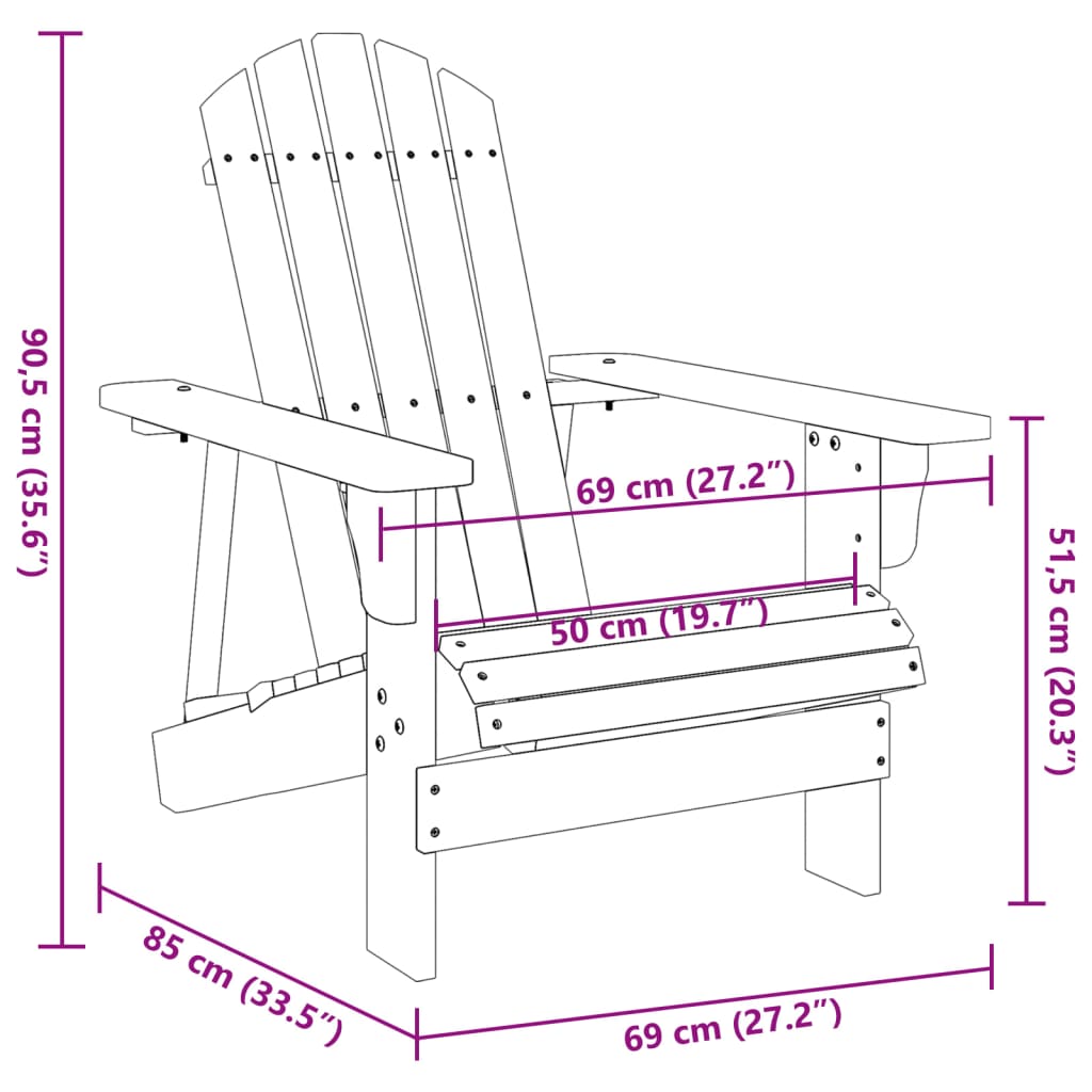 vidaXL Adirondack tuoli harmaa 69x85x90,5 cm täysi kuusi