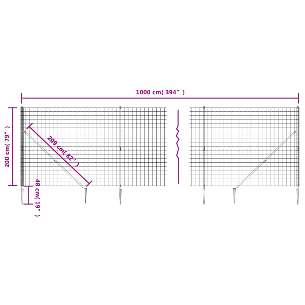 vidaXL Verkkoaita maapiikeillä vihreä 2x10 m