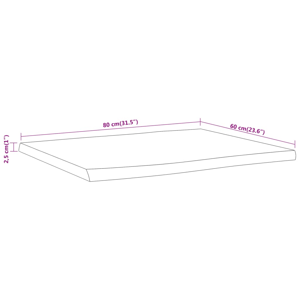 vidaXL Pöytälevy 80x60x2,5 cm suorakaide täysi akasiapuu elävä reuna