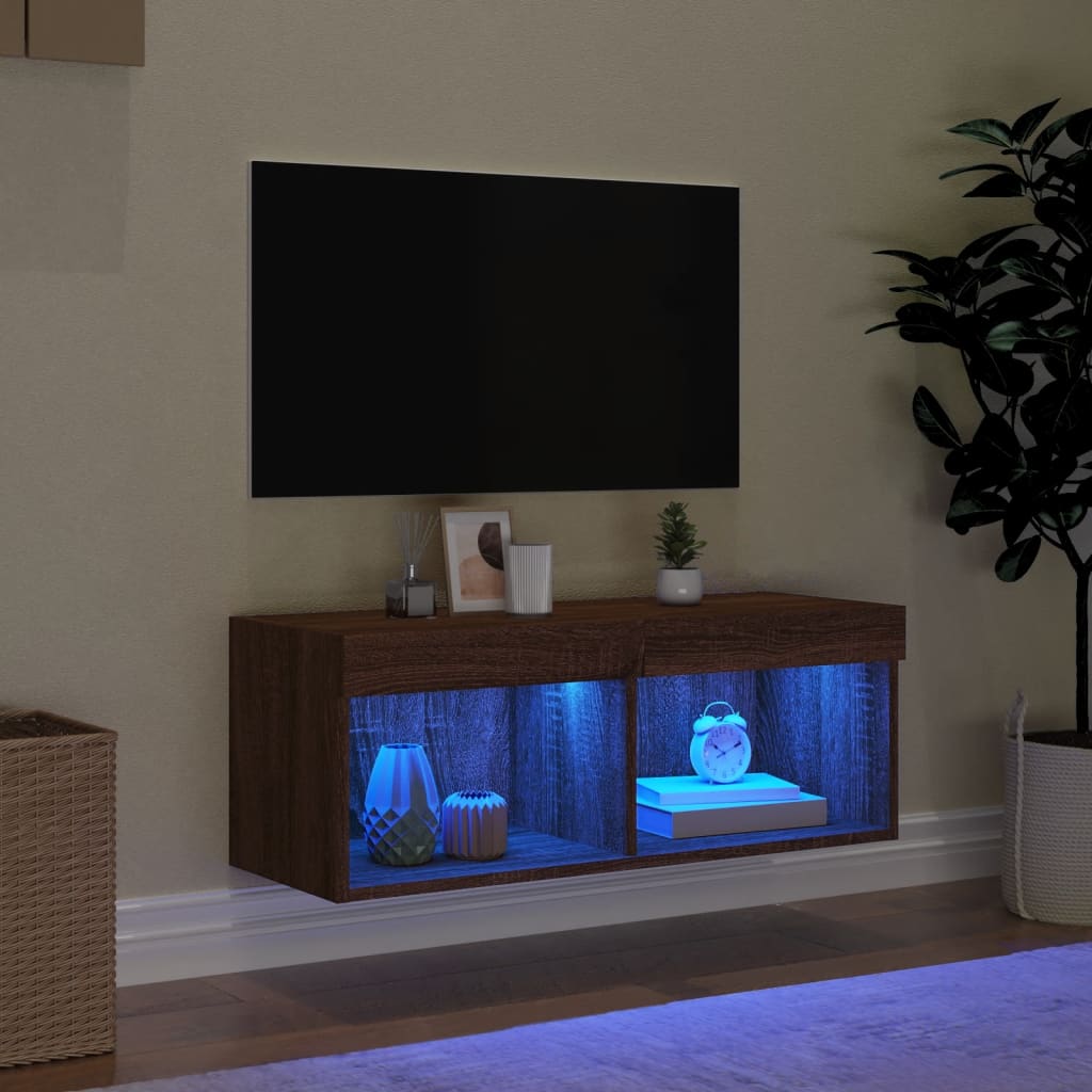 vidaXL TV-taso LED-valoilla ruskea tammi 80x30x30 cm