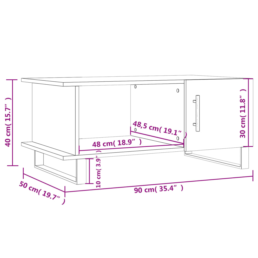 vidaXL Sohvapöytä musta 90x50x40 cm tekninen puu