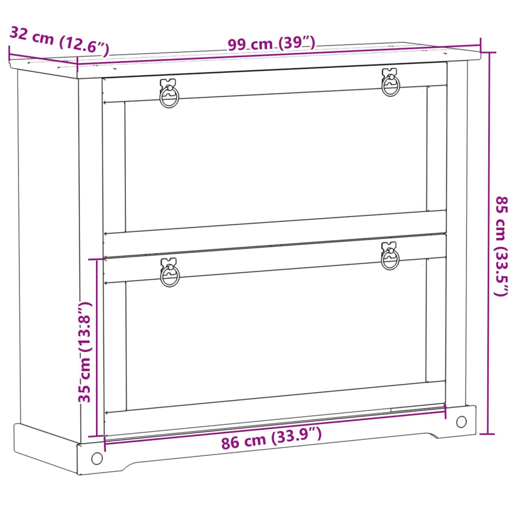 vidaXL Kenkäkaappi Corona 99x32x85 cm täysi mänty