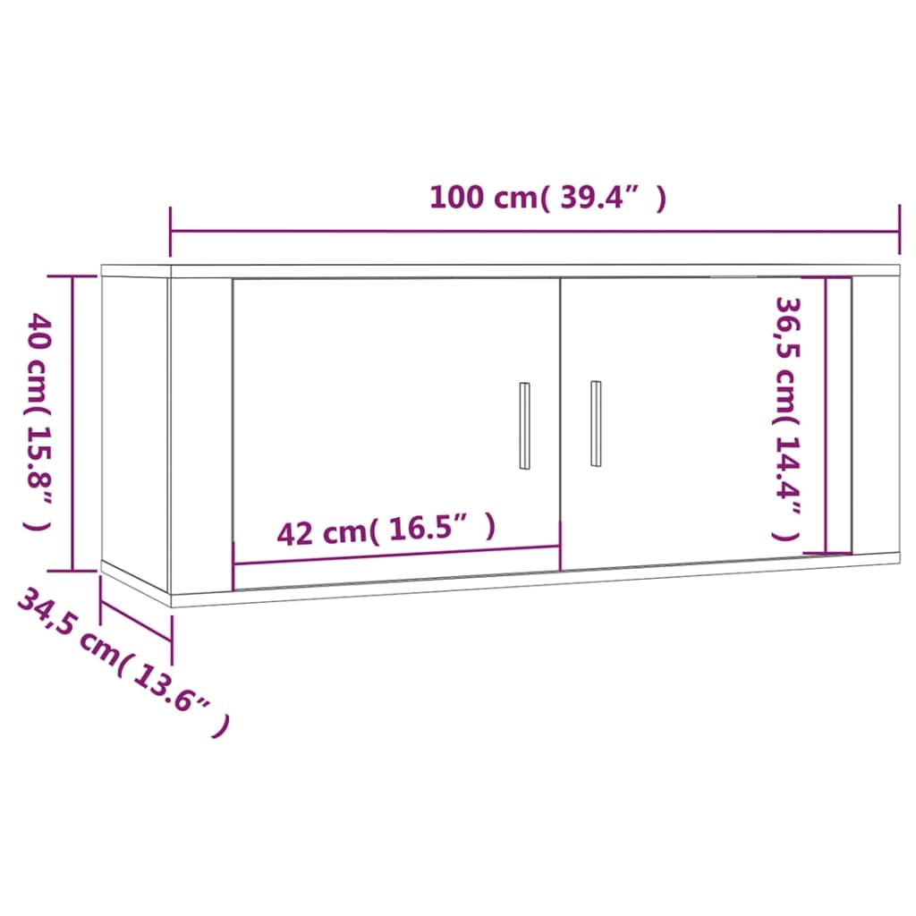 vidaXL Seinäkiinnitettävät TV-kaapit 2 kpl korkeakiilto 100x34,5x40 cm