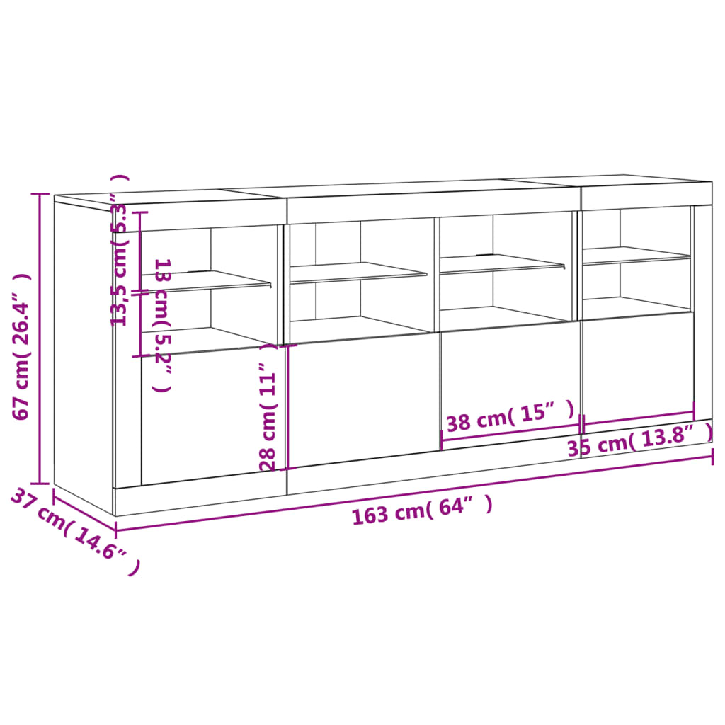 vidaXL Senkki LED-valoilla valkoinen 163x37x67 cm