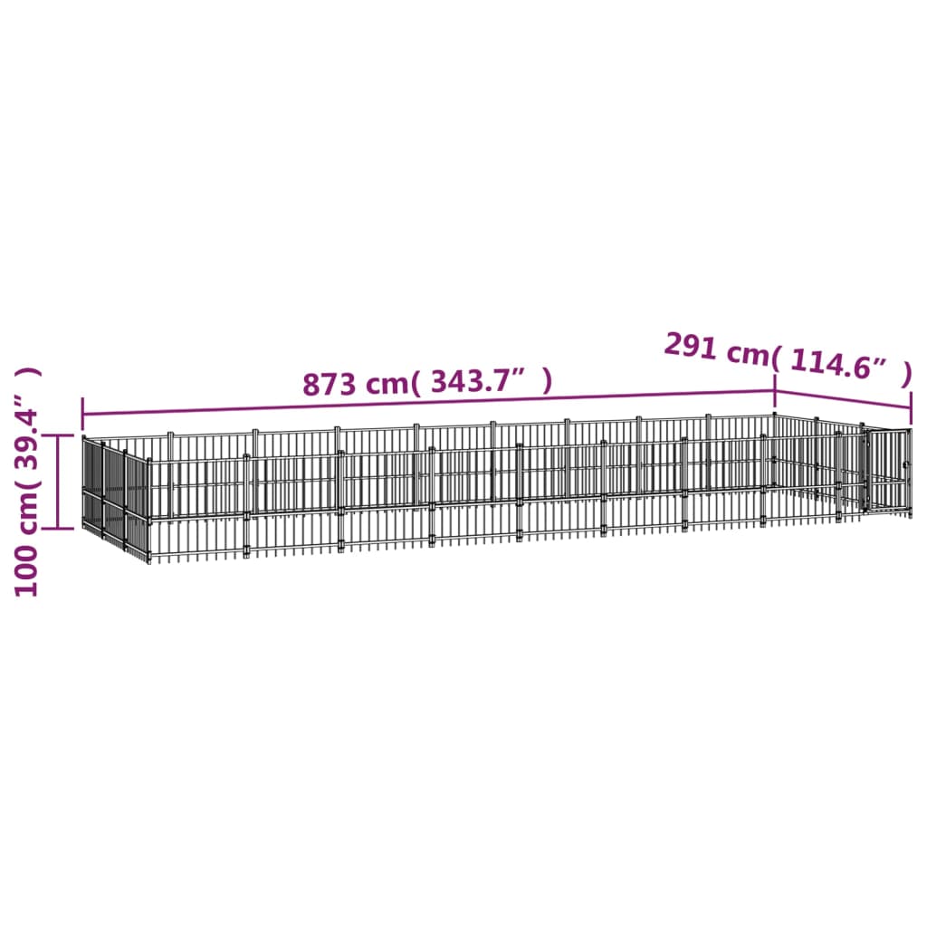 vidaXL Koiran ulkohäkki teräs 25,4 m²