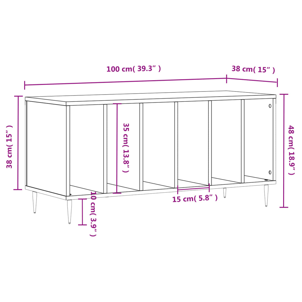 vidaXL LP-levyjen säilytyskaappi savutammi 100x38x48 cm tekninen puu