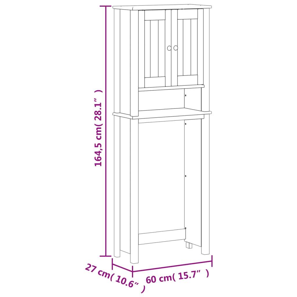 vidaXL WC:n yläpuolinen kaappi BERG valk. 60x27x164,5 cm täysi mänty