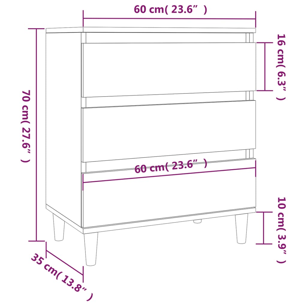 vidaXL Senkki musta 60x35x70 cm tekninen puu