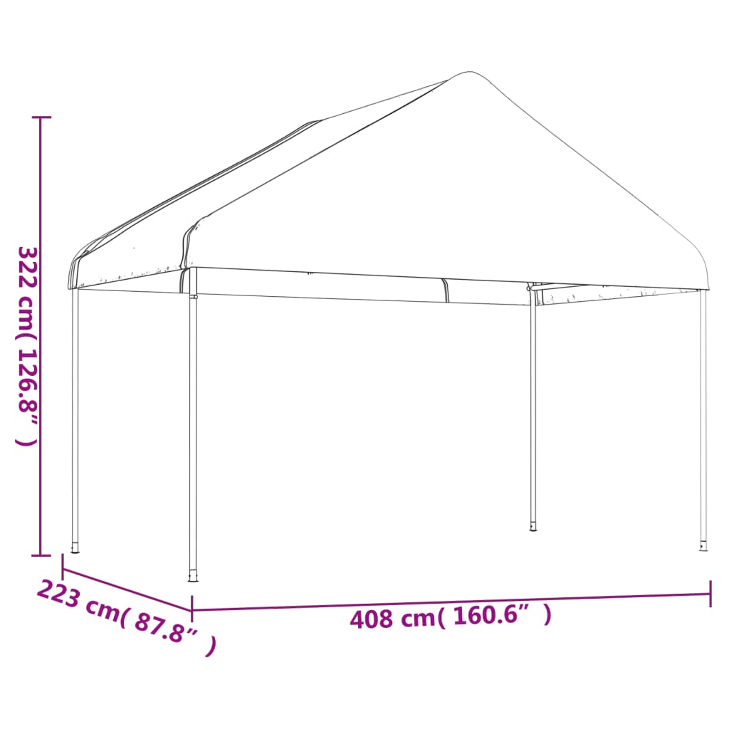 vidaXL Huvimaja katolla valkoinen 13,38x4,08x3,22 m polyeteeni