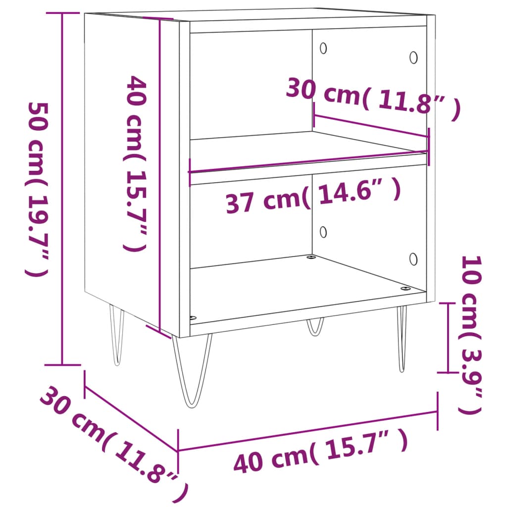 vidaXL Yöpöydät 2 kpl musta 40x30x50 cm tekninen puu