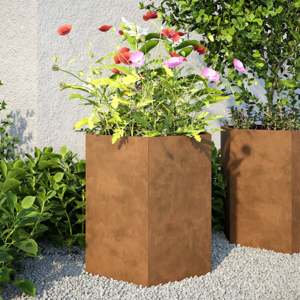 vidaXL Puutarhakukkalaatikko kuusikulma 46x40x45 cm Corten teräs