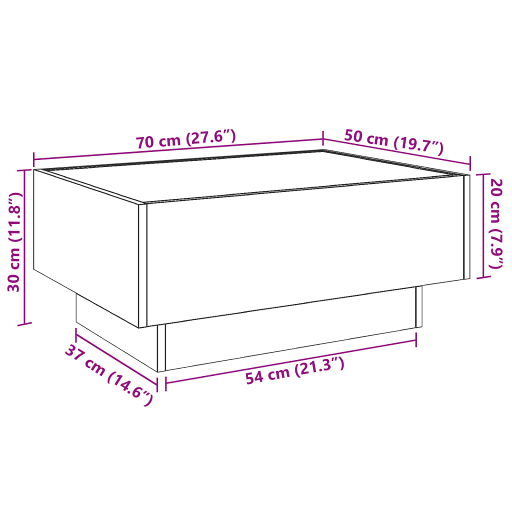 vidaXL Sohvapöytä LED-valoilla Sonoma-tammi 70x50x30 cm tekninen puu