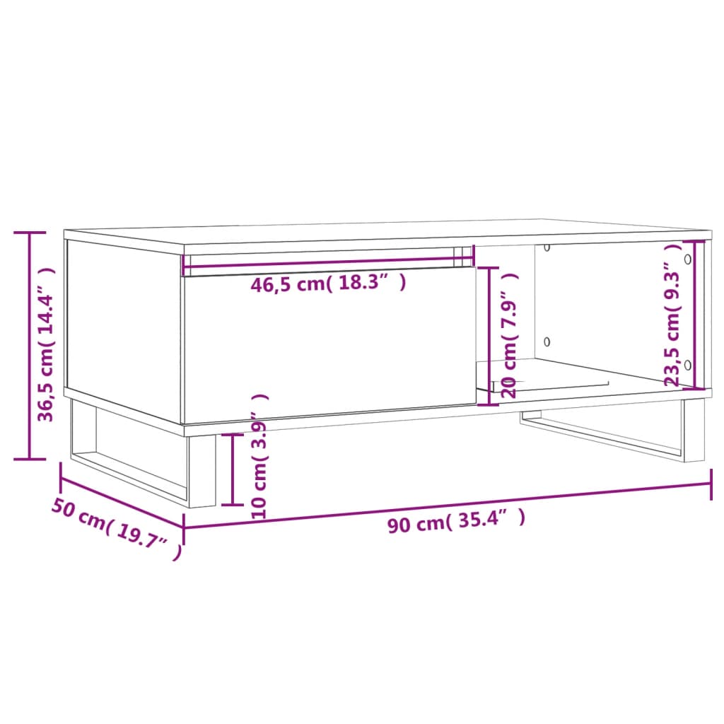 vidaXL Sohvapöytä ruskea tammi 90x50x36,5 cm tekninen puu