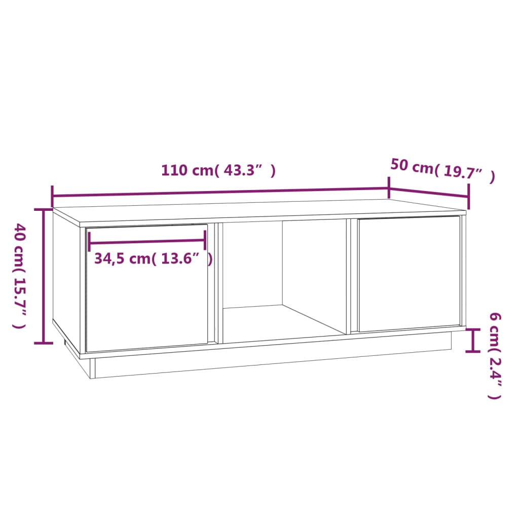 vidaXL Sohvapöytä musta 110x50x40 cm täysi mänty