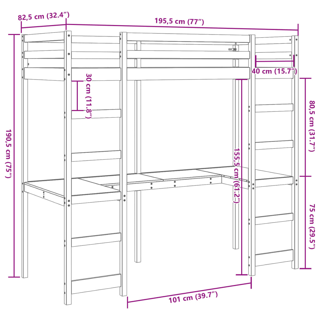 vidaXL Parvisänky ilman patjaa vahanruskea 75x190 cm täysi mänty