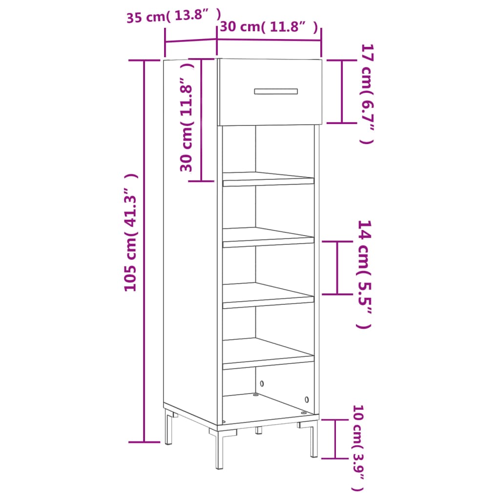 vidaXL Kenkäkaappi ruskea tammi 30x35x105 cm tekninen puu