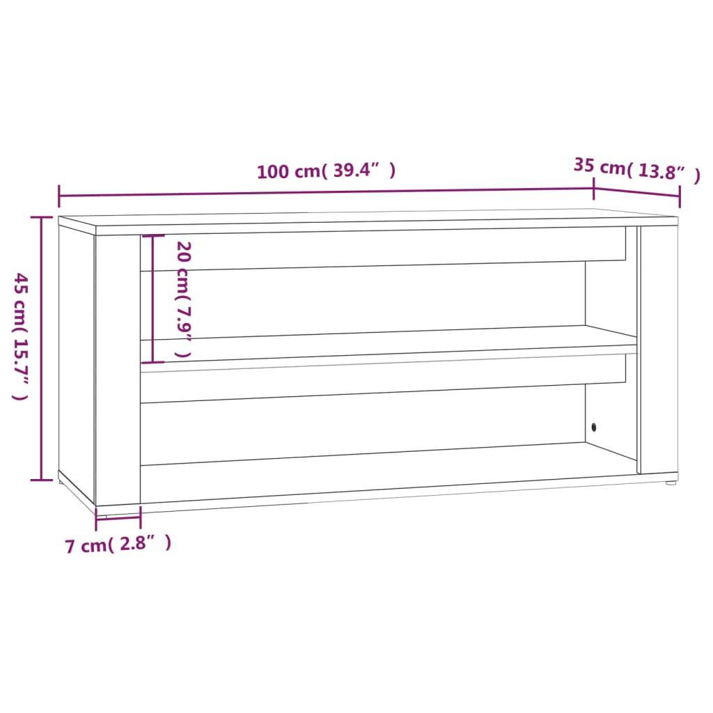 vidaXL Kenkäteline betoninharmaa 100x35x45 cm tekninen puu