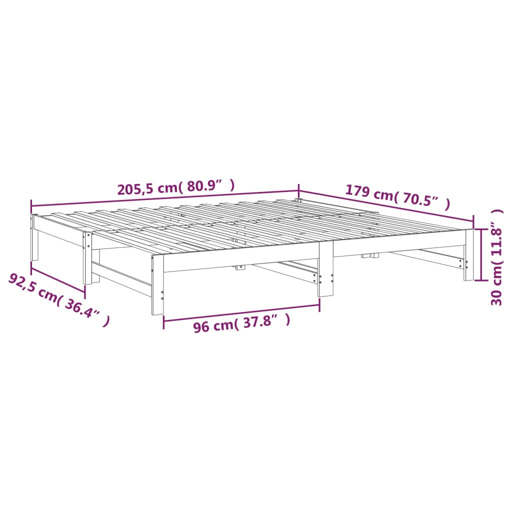 vidaXL Sohvasänky ulosvedettävä harmaa 2x (90x200) cm täysi mänty